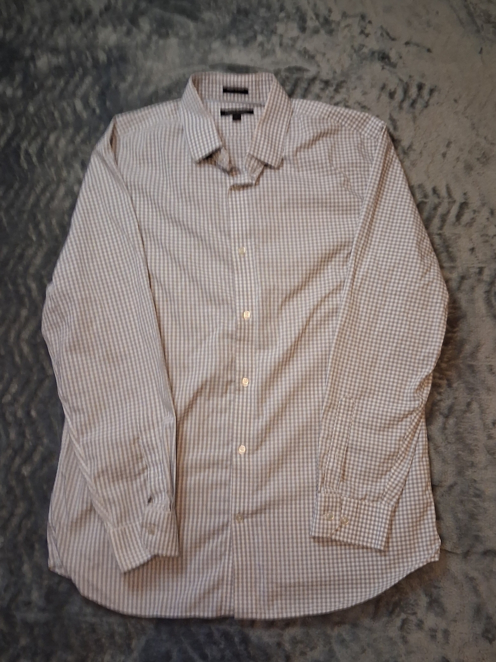 Banana Republic Shirt Men's XL Gray White Check Long-Sleeve Dress Shirt Slim Fit